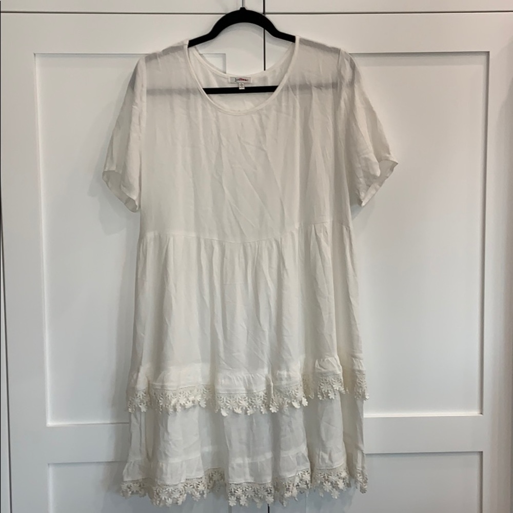 White Shift Dress with Floral Lace on the Bottom